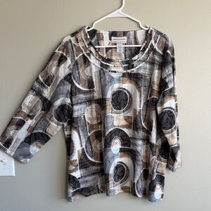 Alfred Dunner Abstract Print Women's Blouse - Black, Gray, Brown